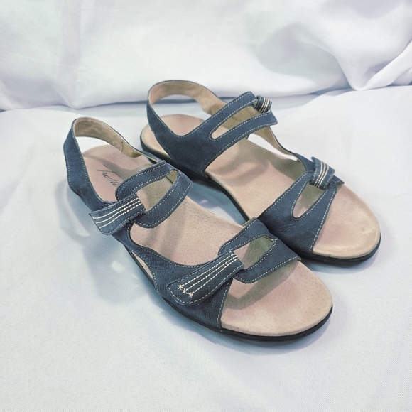 Trotters Katarina Blue Leather Strappy Sandals Adjustable Womens 9.5 NARROW - Picture 9 of 9